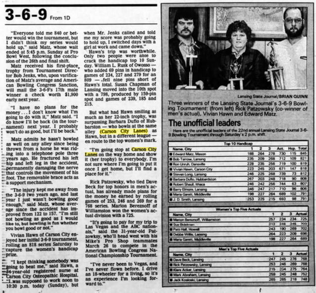 Carson City Lanes - Dec 1985 Article On Winners (newer photo)